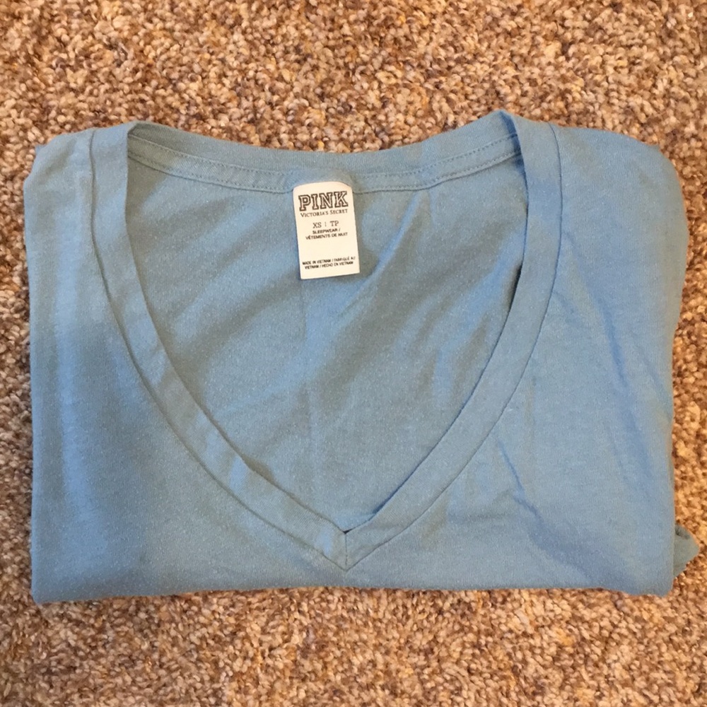Light Blue Pink V-Neck Shirt